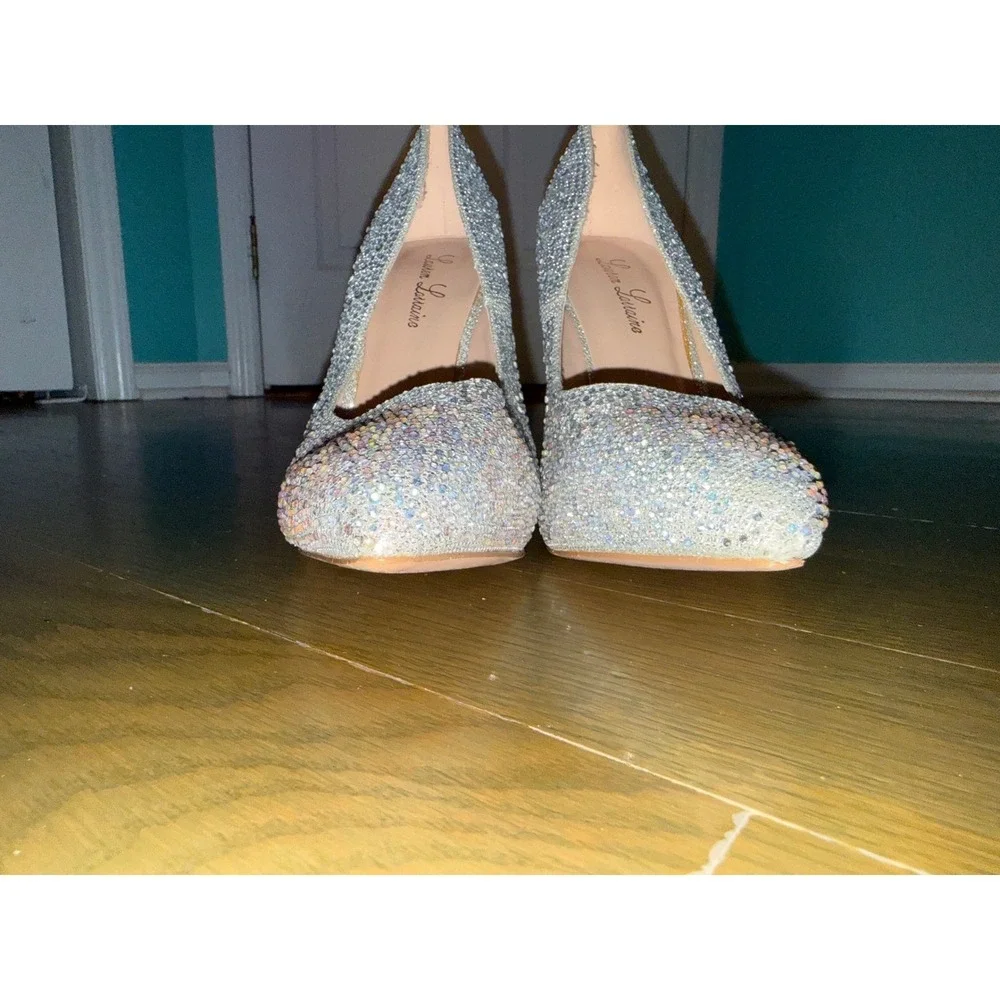 Lauren Lorraine Silver Rhinestone Pointed Toe Pumps Stiletto Heels Womens 8.5
